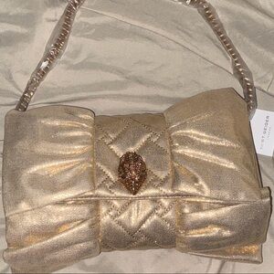NWT FULL INCLUSION Kurt Geiger Metallic Gold Quilted Bow Shoulder Bag